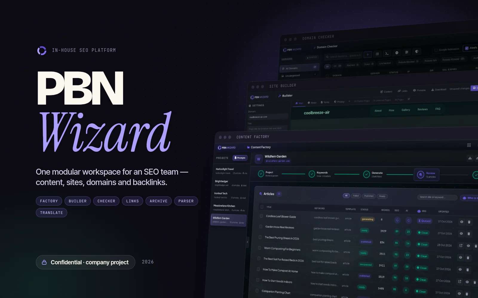 PBN Wizard — in-house SEO platform